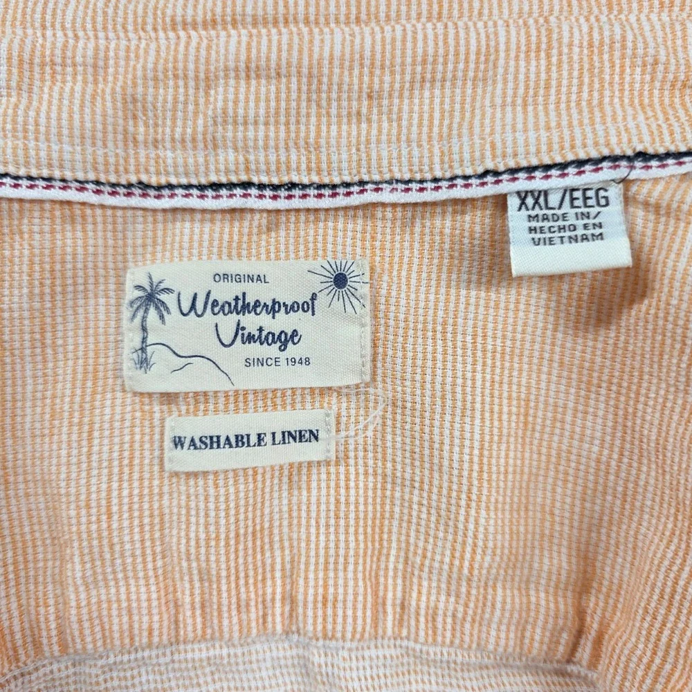 Weatherproof Vintage Shirt Mens XXL Orange Linen Blend‎ Short Sleeve Stripe
